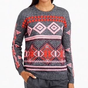 J Crew Abstract Fair Isle Pullover Sweater Gray Sz XXS